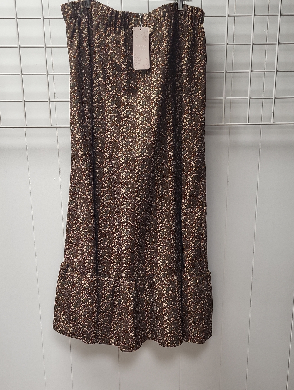 Nwt, Emory Rose BOHO Brown Floral Midi Skirt with Ruffle Hem, 3X